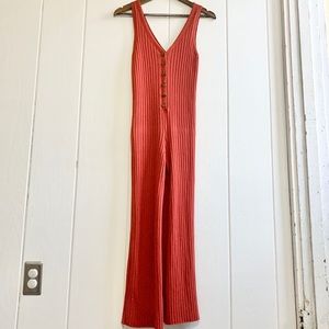 Soft Rib Knit Jumpsuit🔥Rust Orange Button Front